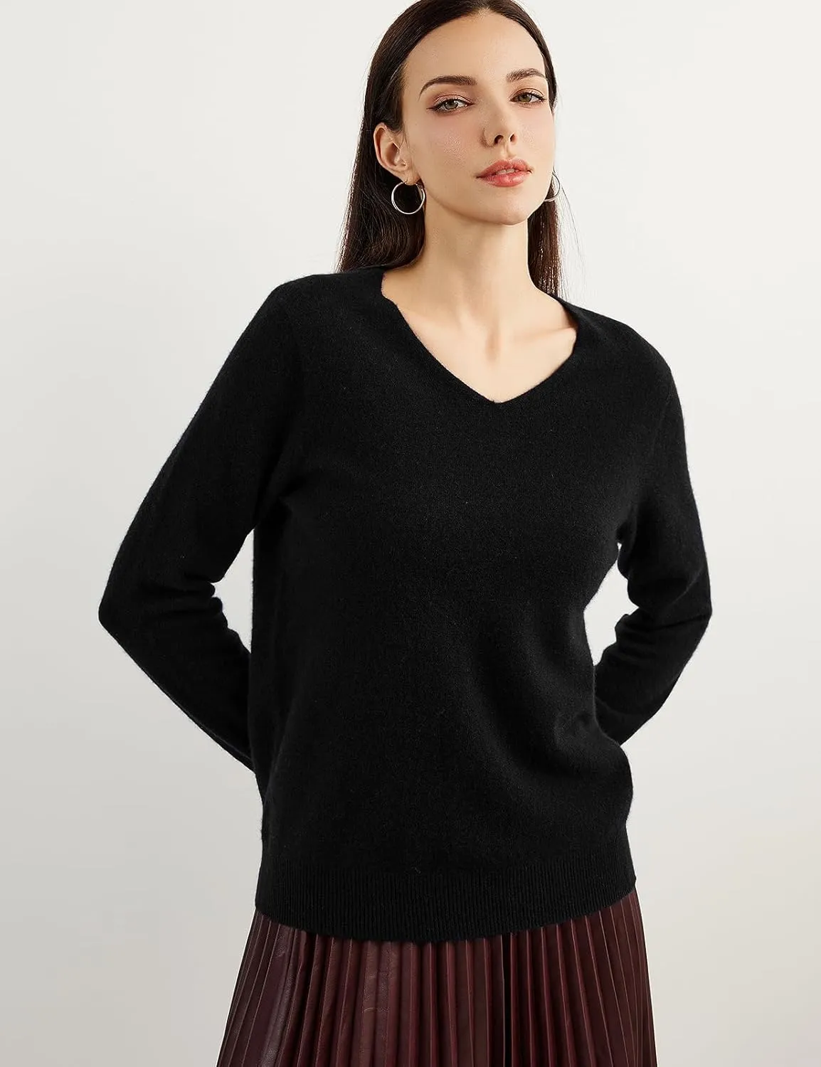 100% Pure Cashmere Women's Sweater V-Neck Long Sleeve 2025 Fall Winter Warm Soft Knit Pullover