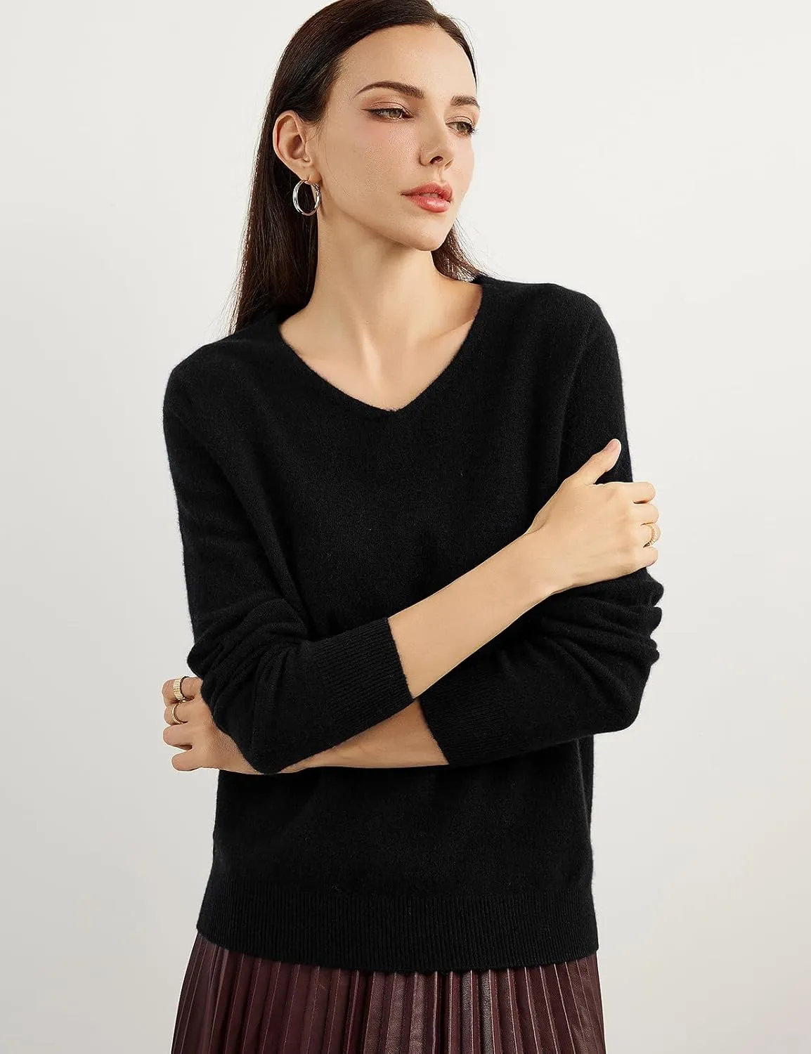 100% Pure Cashmere Women's Sweater V-Neck Long Sleeve 2025 Fall Winter Warm Soft Knit Pullover
