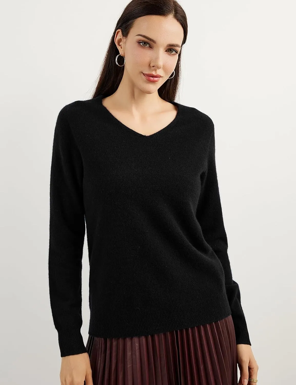 100% Pure Cashmere Women's Sweater V-Neck Long Sleeve 2025 Fall Winter Warm Soft Knit Pullover