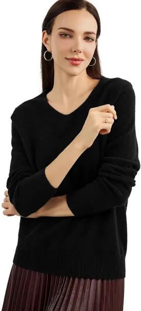 100% Pure Cashmere Women's Sweater V-Neck Long Sleeve 2025 Fall Winter Warm Soft Knit Pullover