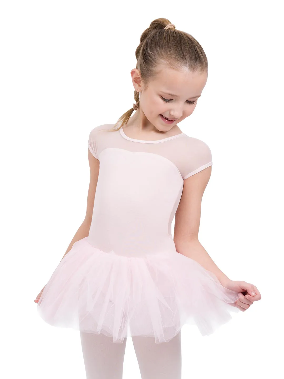 11394C - Girl’s Pink Keyhole Mesh Back Tutu Dress  - Select Size