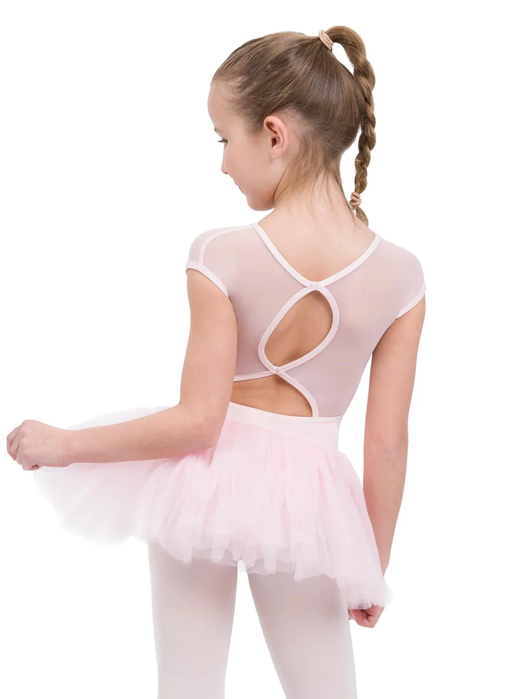 11394C - Girl’s Pink Keyhole Mesh Back Tutu Dress  - Select Size
