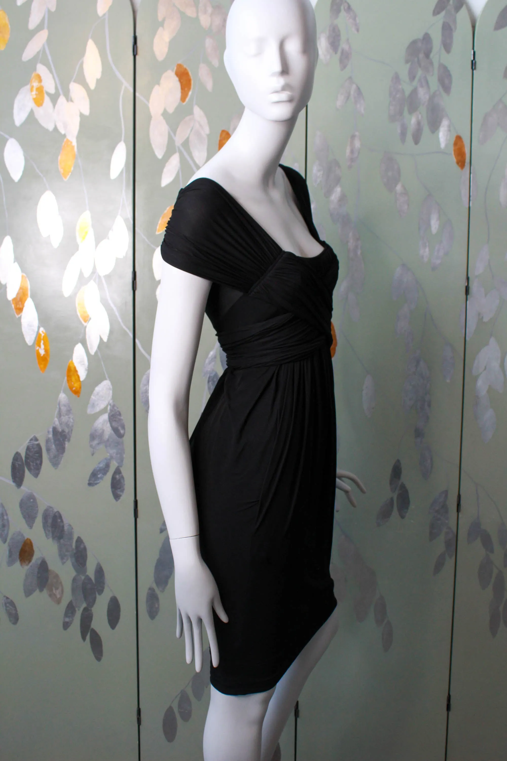 2000s Donna Karan DKNY Black Draped Dress, XS/Small