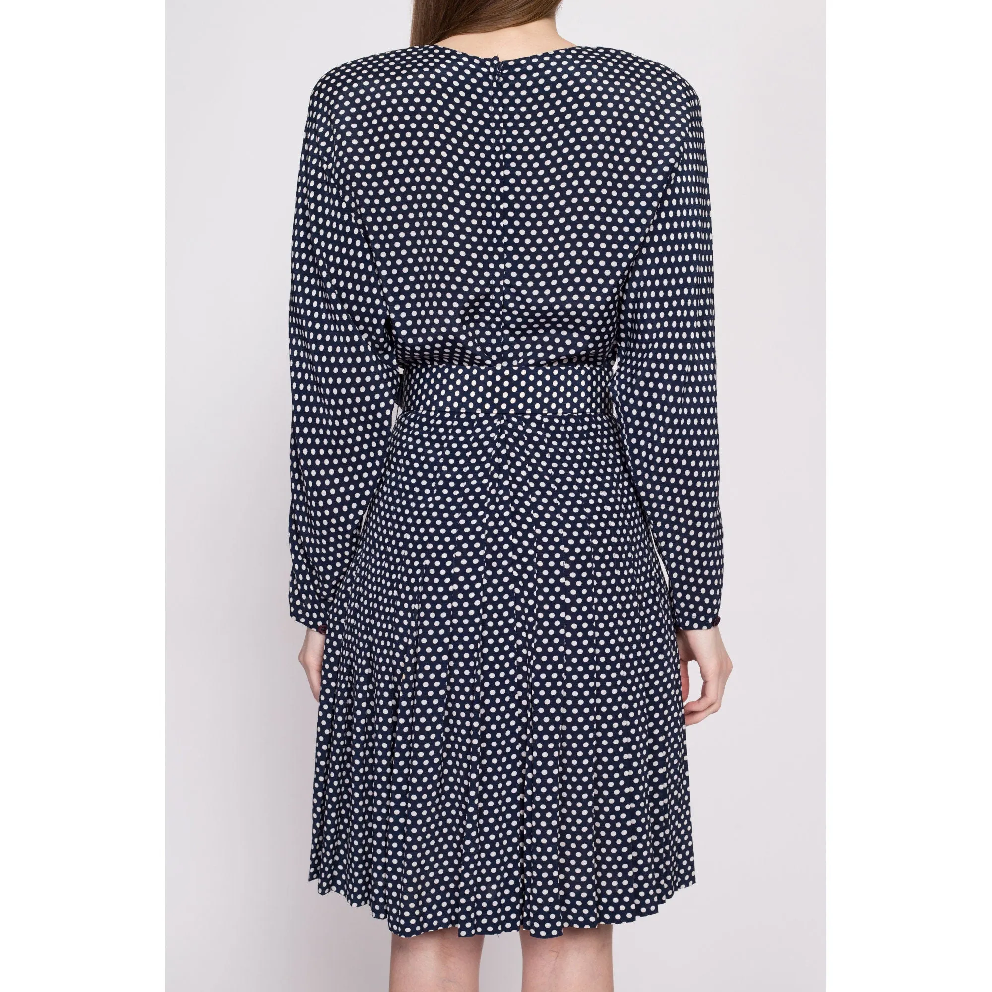 80s Polka Dot Belted Dolman Sleeve Dress - Small