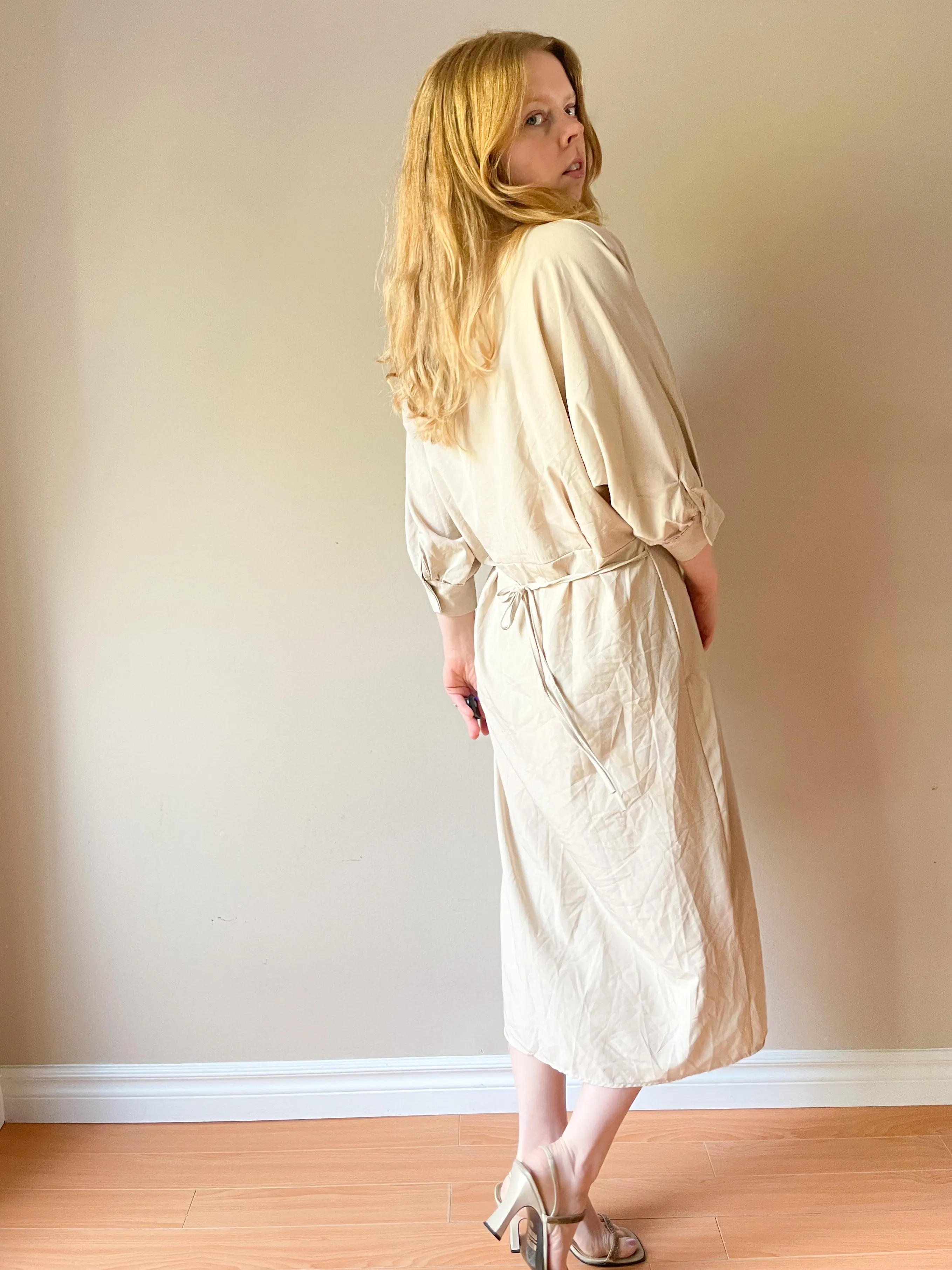 A & H.M Beige Button Front Collared Midi Dress - Small