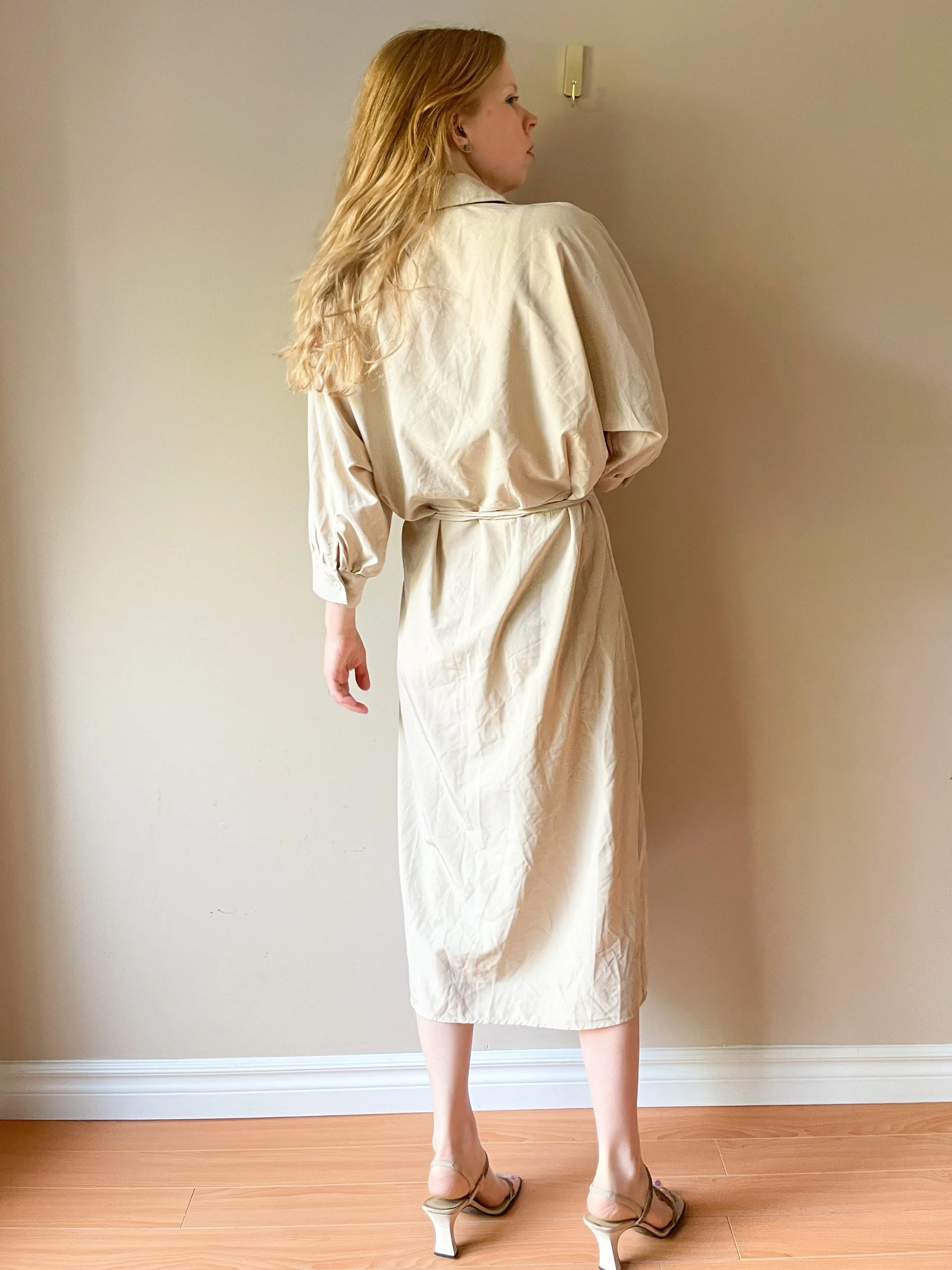 A & H.M Beige Button Front Collared Midi Dress - Small