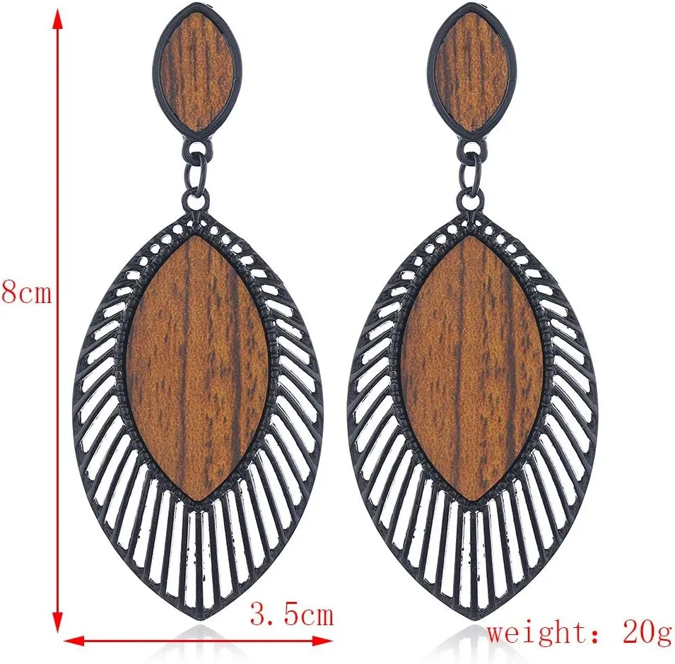 ALoveSoul Wooden Earrings for Women - Big Round Circle Geometric Wood Drop Dangle Hook Earrings