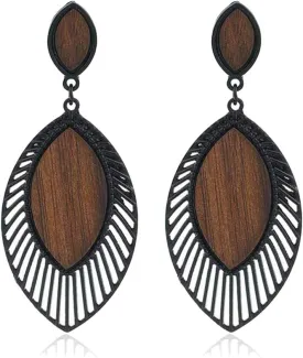 ALoveSoul Wooden Earrings for Women - Big Round Circle Geometric Wood Drop Dangle Hook Earrings