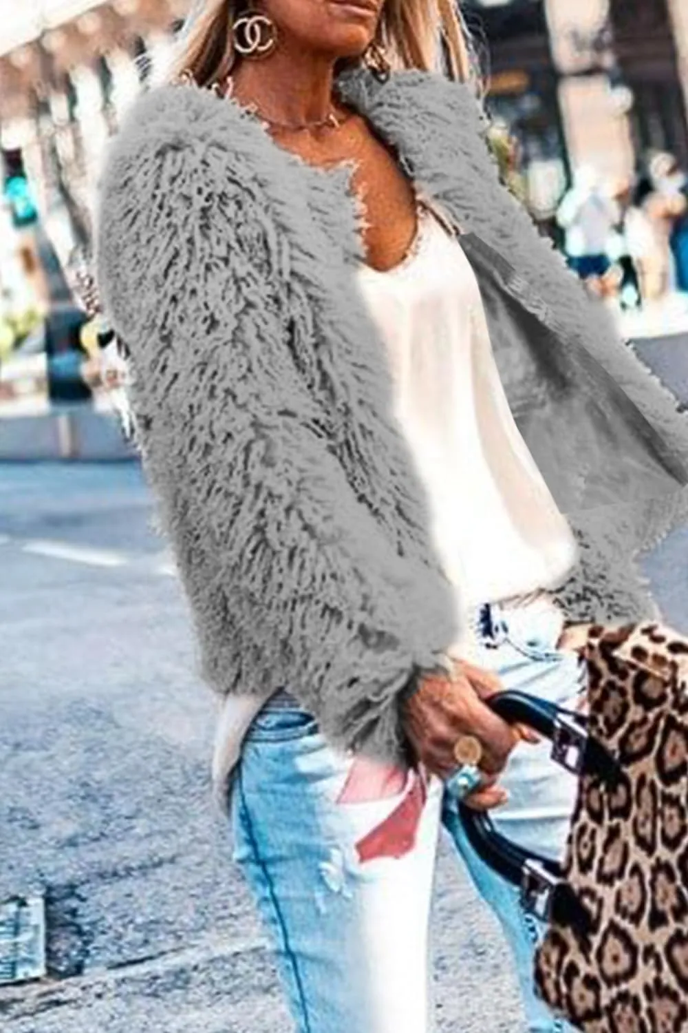 Aoang Women's 2025 Winter Coats Fleece Cropped Jacket Faux Fur Long Sleeve Shaggy Warm Outerwear Fall Clothes