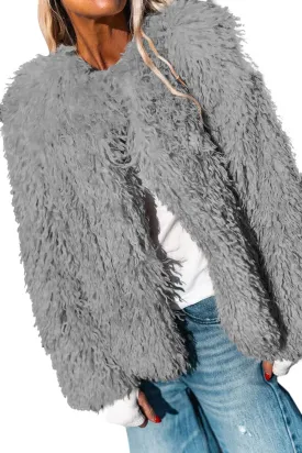 Aoang Women's 2025 Winter Coats Fleece Cropped Jacket Faux Fur Long Sleeve Shaggy Warm Outerwear Fall Clothes