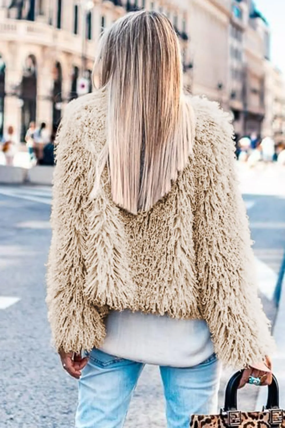 Aoang Women's 2025 Winter Coats Fleece Cropped Jacket Faux Fur Long Sleeve Shaggy Warm Outerwear Fall Clothes