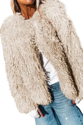 Aoang Women's 2025 Winter Coats Fleece Cropped Jacket Faux Fur Long Sleeve Shaggy Warm Outerwear Fall Clothes