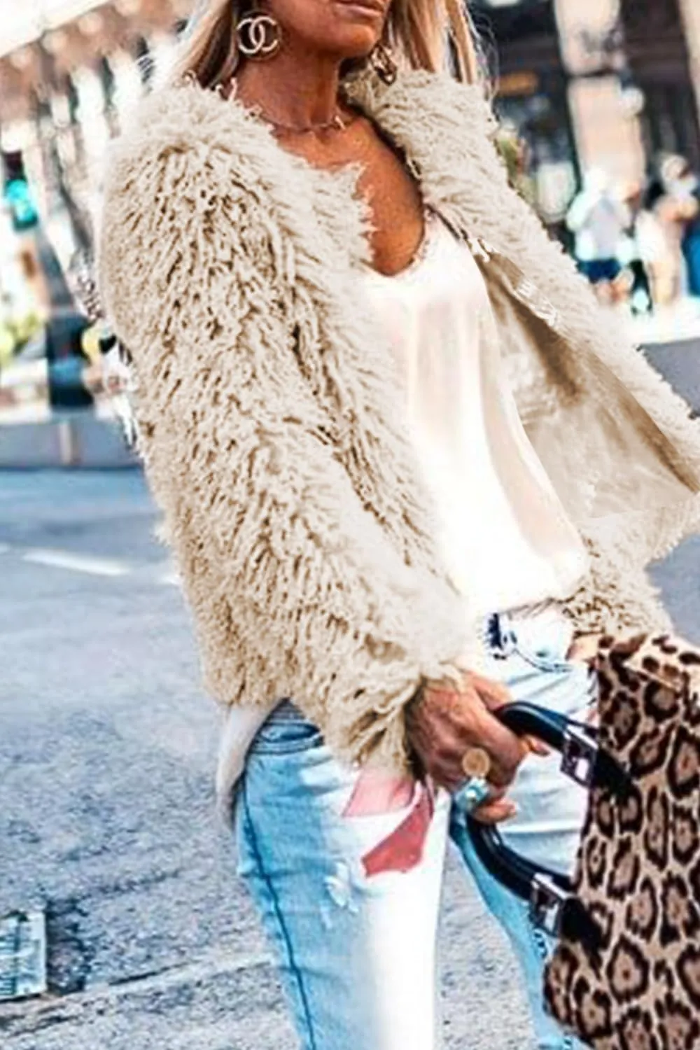 Aoang Women's 2025 Winter Coats Fleece Cropped Jacket Faux Fur Long Sleeve Shaggy Warm Outerwear Fall Clothes