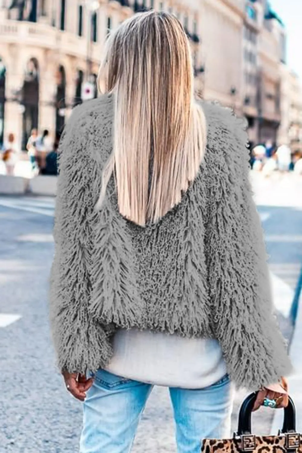 Aoang Women's 2025 Winter Coats Fleece Cropped Jacket Faux Fur Long Sleeve Shaggy Warm Outerwear Fall Clothes