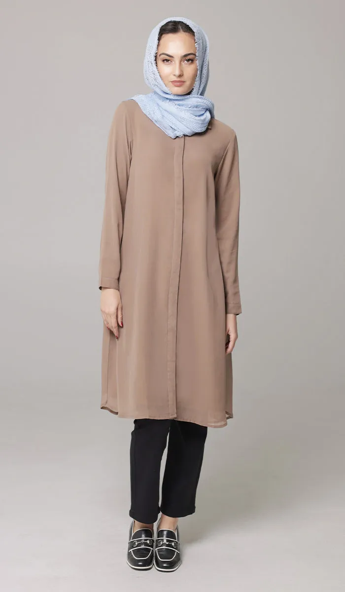 Asra Long Flowy Buttondown Shirt Jacket - Mocha - PREORDER (ships in 2 weeks)