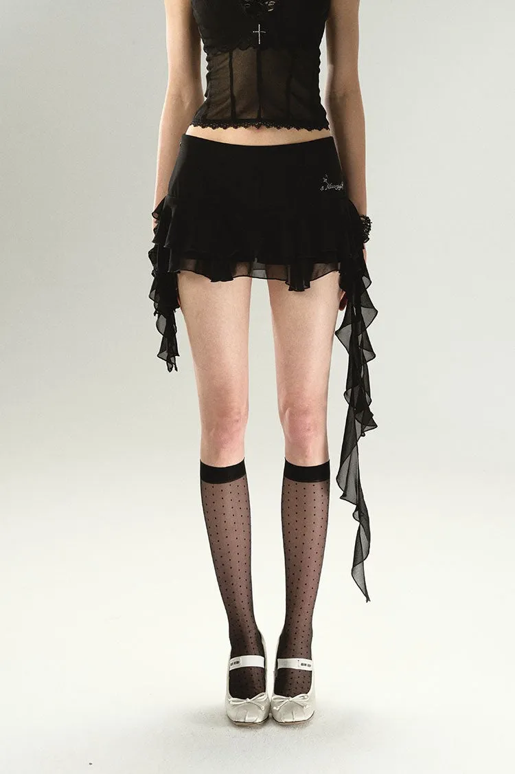 Asymmetrical Ruffled High Waist Short Skirt 4MU0045