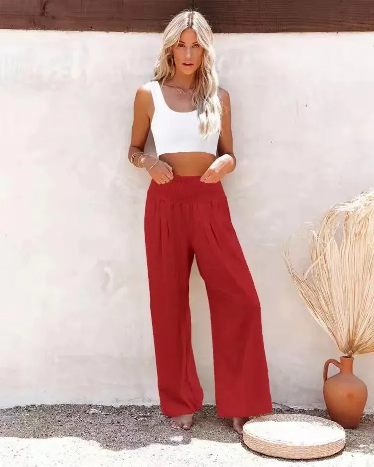 Autumn Winter New Quick Sell Cotton Hemp High Waist Pull Elastic Popular Women's Casual Pants