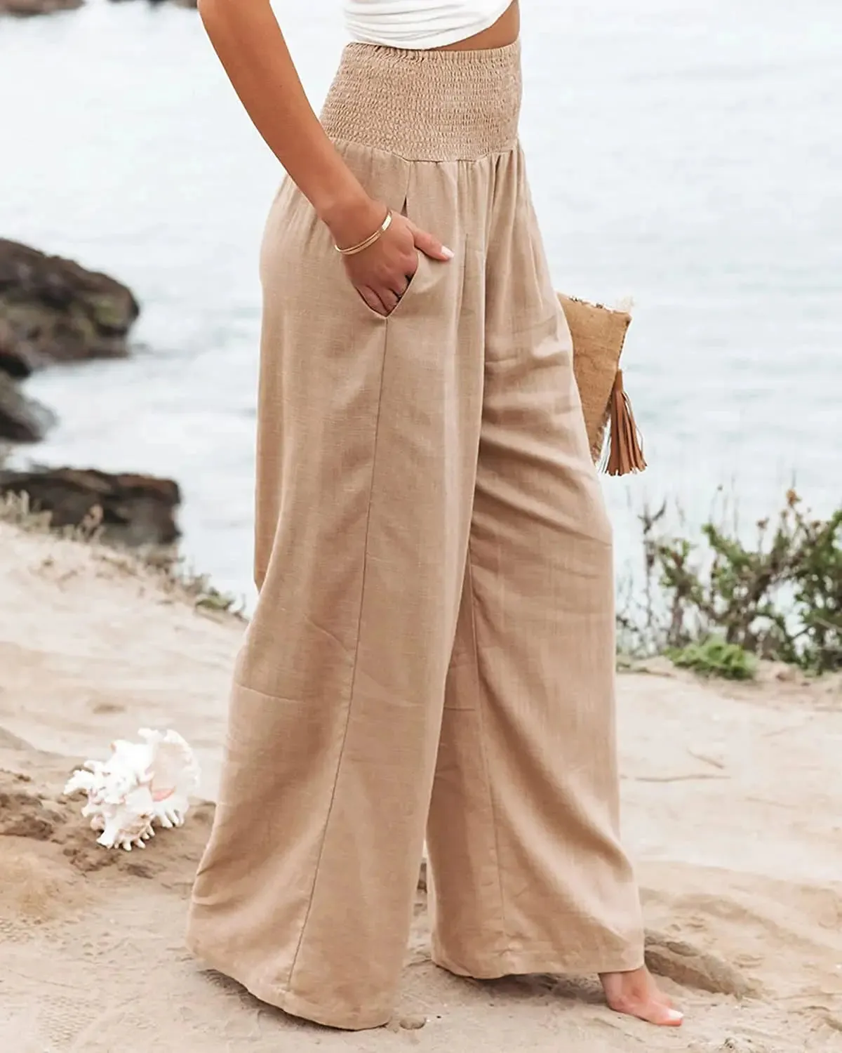 Autumn Winter New Quick Sell Cotton Hemp High Waist Pull Elastic Popular Women's Casual Pants