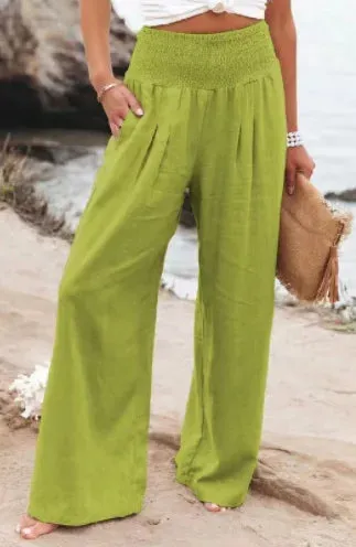 Autumn Winter New Quick Sell Cotton Hemp High Waist Pull Elastic Popular Women's Casual Pants