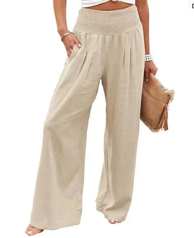 Autumn Winter New Quick Sell Cotton Hemp High Waist Pull Elastic Popular Women's Casual Pants