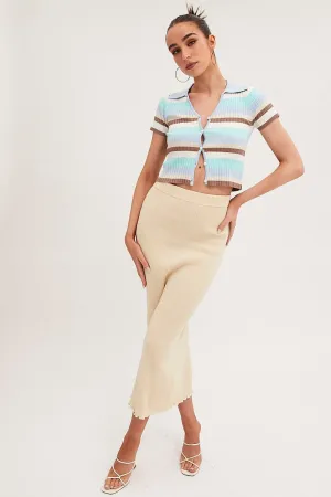 Beige Maxi Skirt Knit High Waist