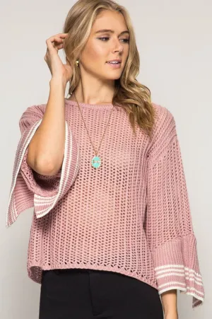 Bell Sleeve Sweater W/ Stripe Detail