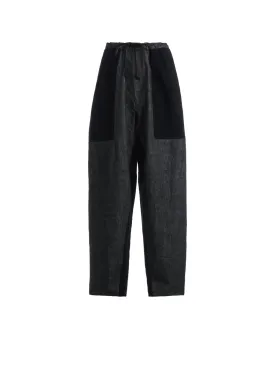 BLACK DENIM  WOOL JERSEY RIB WAIST STRING PANTS