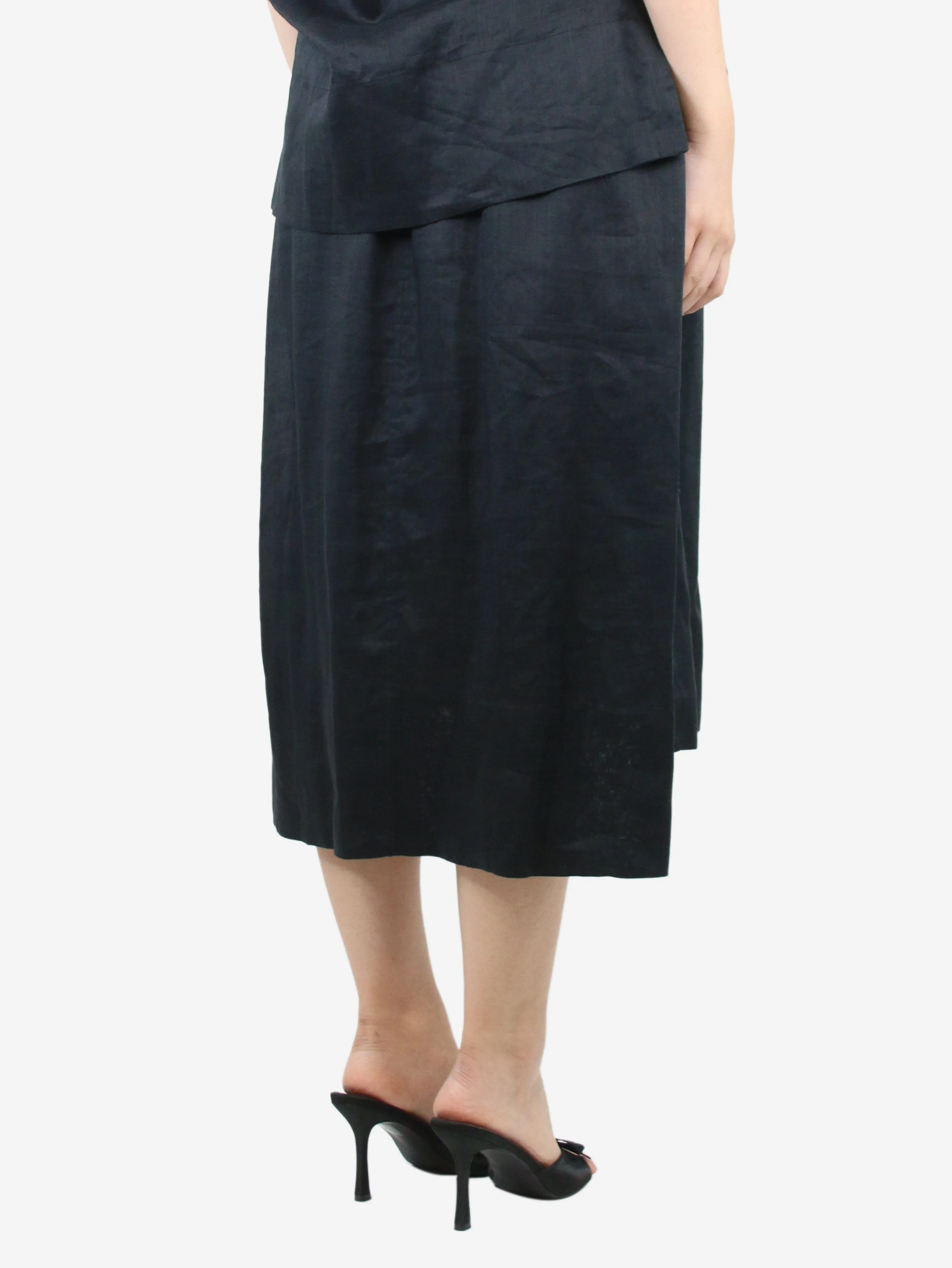 Black ramie voile Selana midi skirt - size UK 8