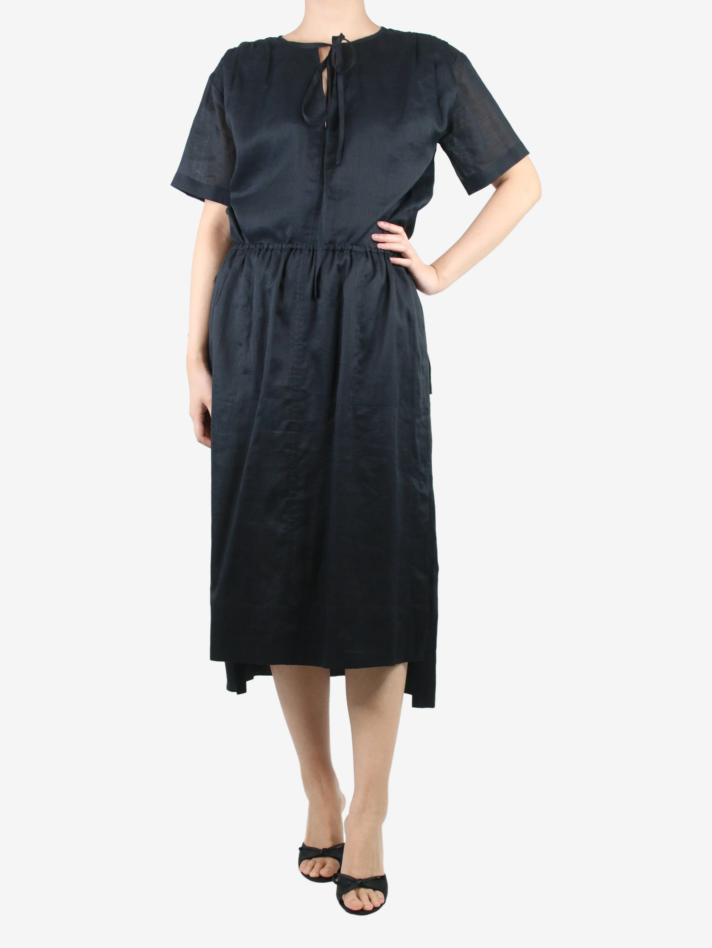 Black ramie voile Selana midi skirt - size UK 8