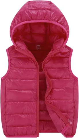 Boys Girls Puffer Vest Sleeveless Quilted Vest Zipper Hooded Down Jacket Winter Kids Warm Waistcoat Outwear Clothes