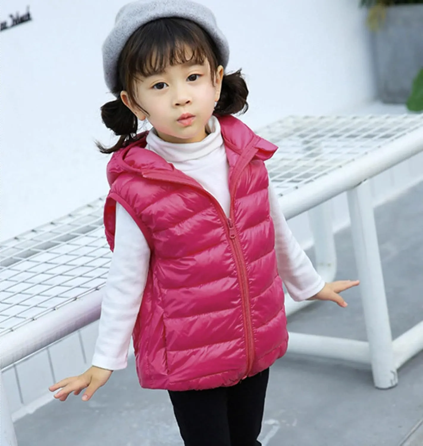 Boys Girls Puffer Vest Sleeveless Quilted Vest Zipper Hooded Down Jacket Winter Kids Warm Waistcoat Outwear Clothes