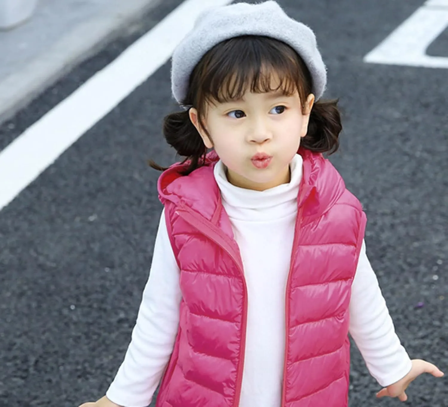 Boys Girls Puffer Vest Sleeveless Quilted Vest Zipper Hooded Down Jacket Winter Kids Warm Waistcoat Outwear Clothes