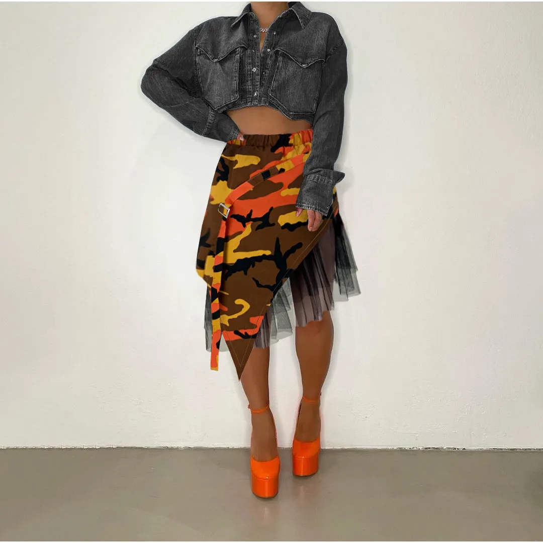 Camouflage mesh irregular skirt（AY2329）1