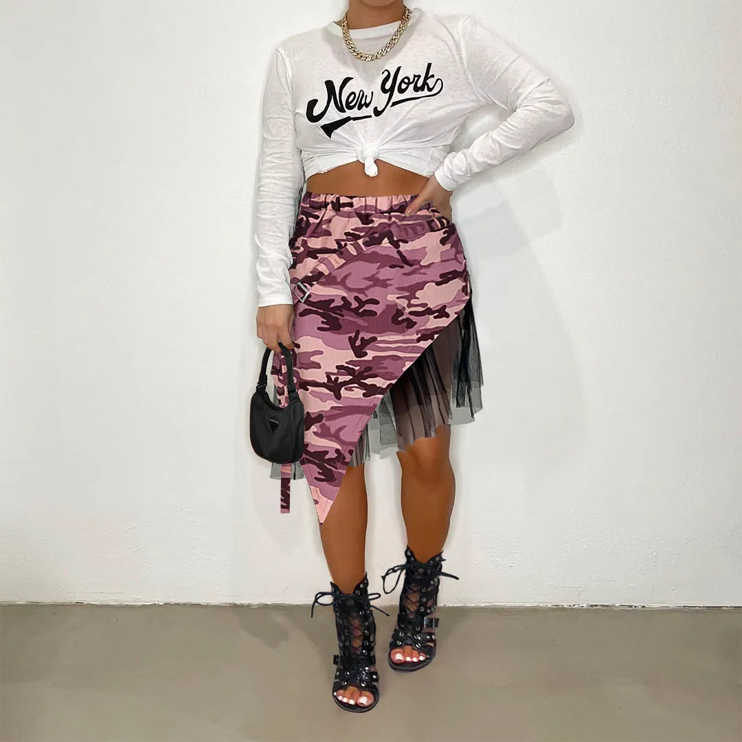 Camouflage mesh irregular skirt（AY2329）1