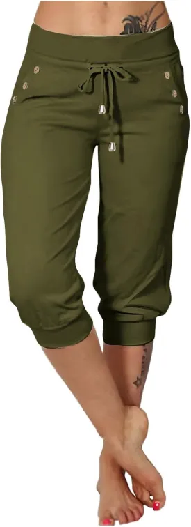 Capri Joggers Womens Fashion 2025 Trendy Elastic Drawstring High Waisted Capris Casual Summer Stretch Active Pants