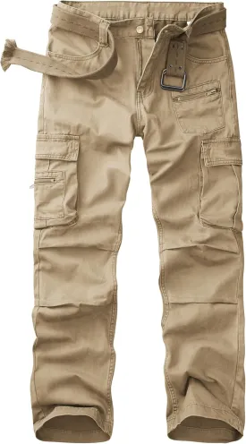 Cargo Pants for Men Relaxed Fit Work Pants Breathable Casual Pants with 8 Pockets No Belt