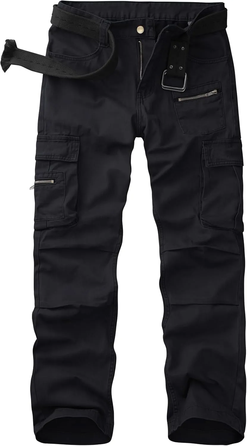 Cargo Pants for Men Relaxed Fit Work Pants Breathable Casual Pants with 8 Pockets No Belt