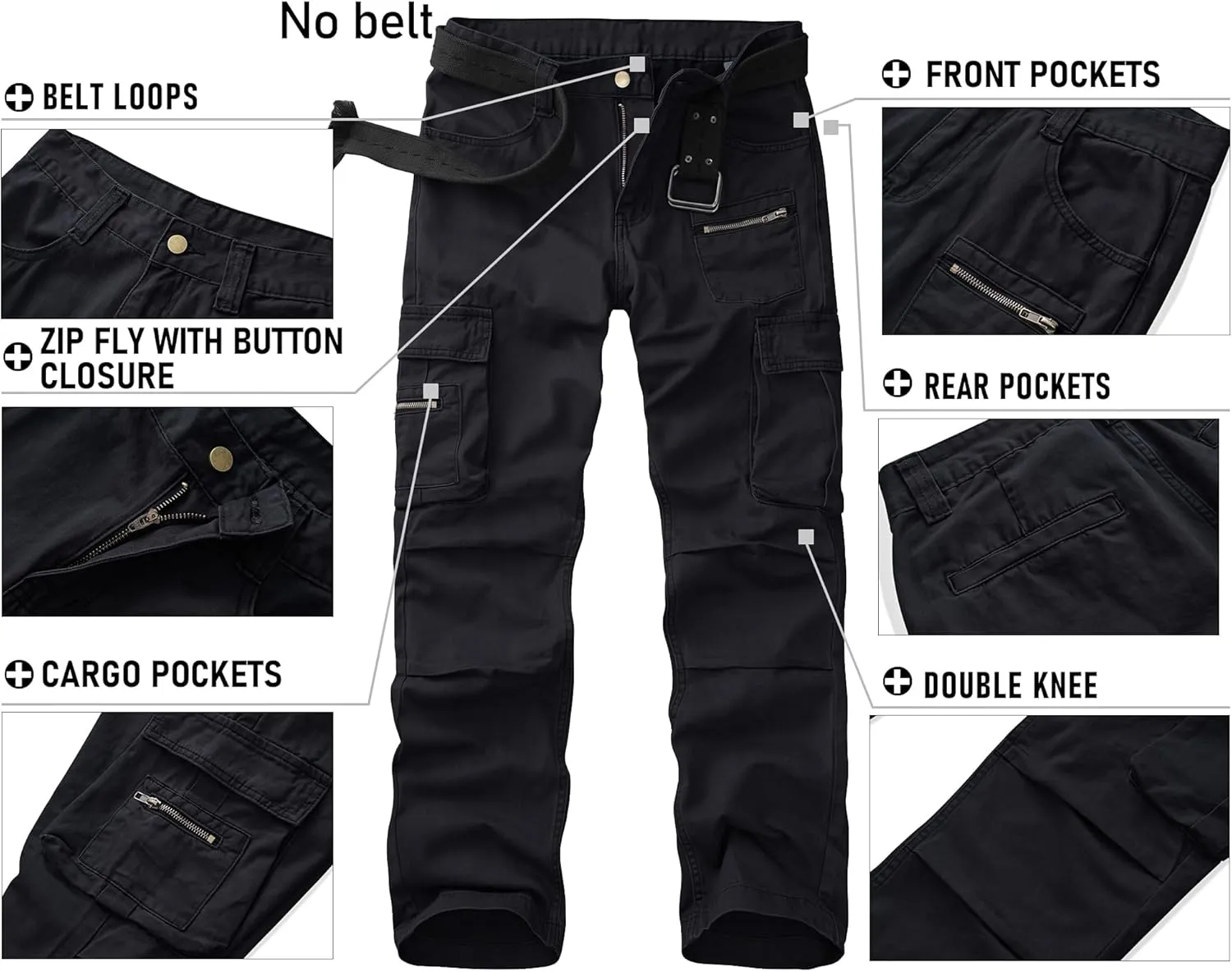 Cargo Pants for Men Relaxed Fit Work Pants Breathable Casual Pants with 8 Pockets No Belt