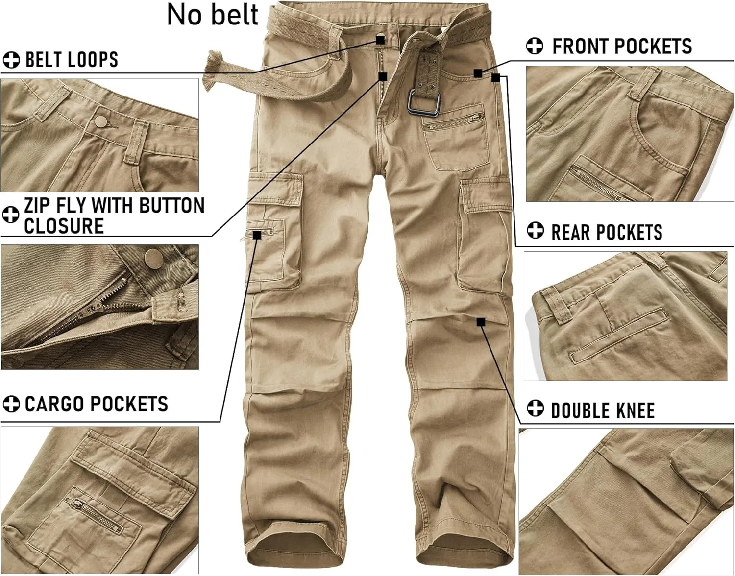 Cargo Pants for Men Relaxed Fit Work Pants Breathable Casual Pants with 8 Pockets No Belt
