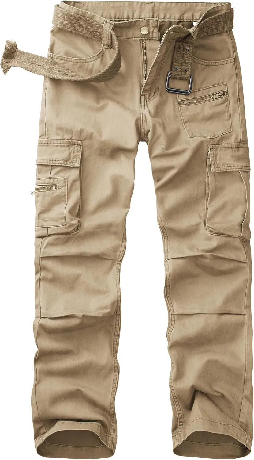 Cargo Pants for Men Relaxed Fit Work Pants Breathable Casual Pants with 8 Pockets No Belt