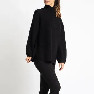 Cashmere Oversized Zip Rib Knit in Black