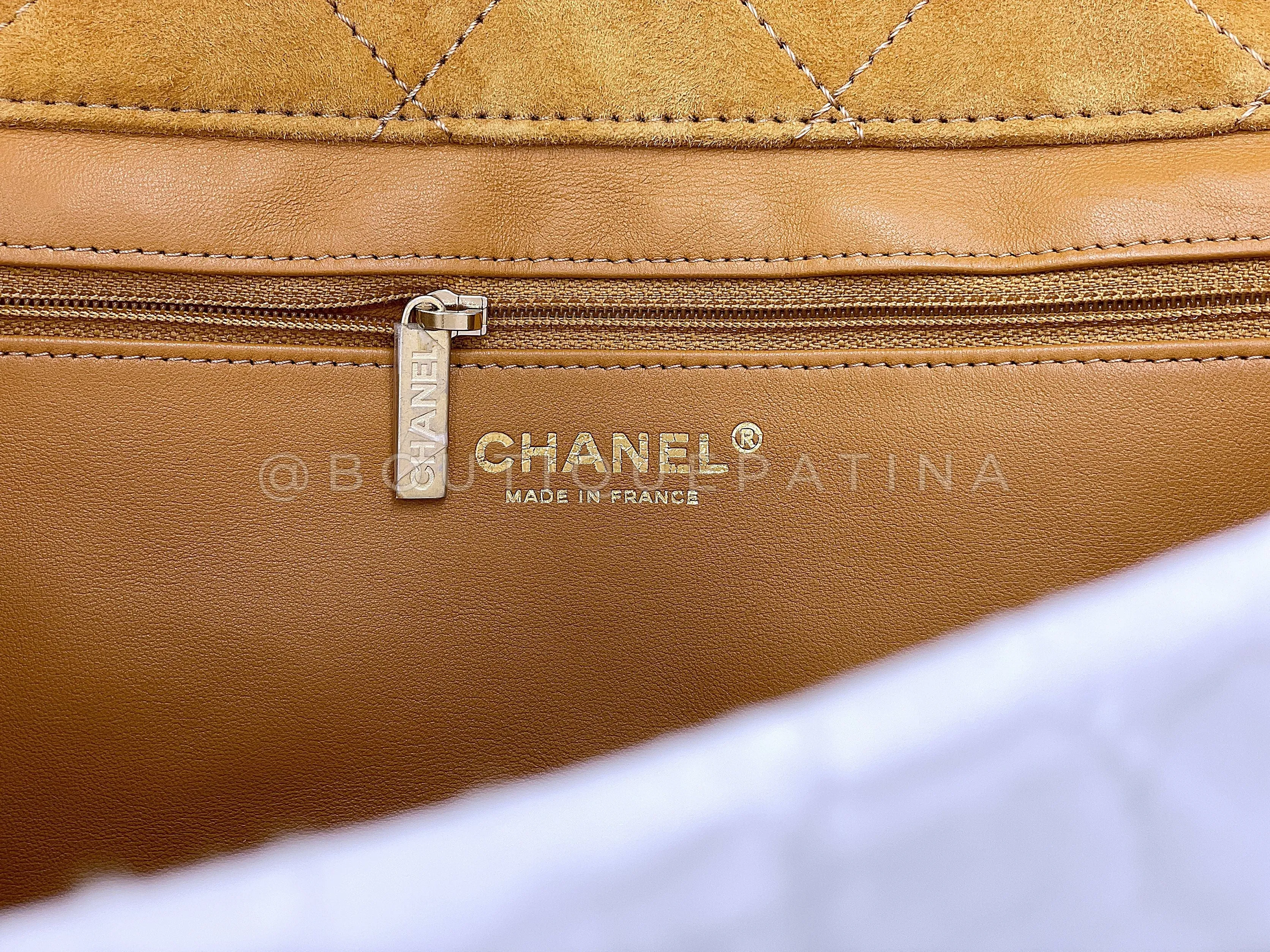 Chanel 2018 Coco Neige Jumbo Camel Caramel Suede Shearling Flap Bag A54