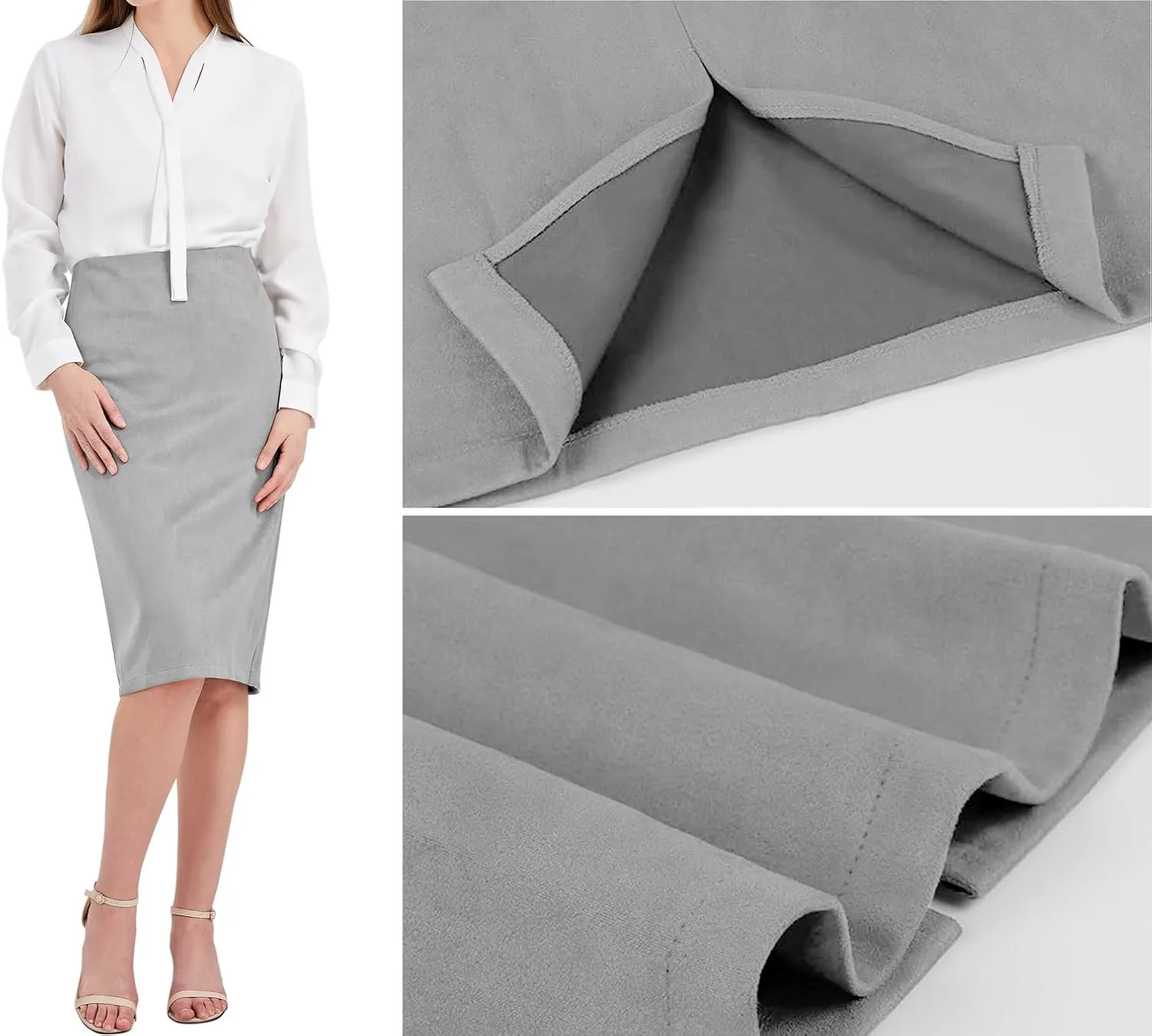 CHARTOU Womens Lightweight Elastic-Waist Faux Suede Leather Side Split Hip Packaged Skirt