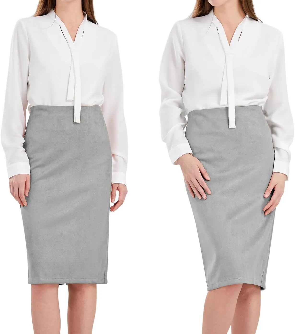 CHARTOU Womens Lightweight Elastic-Waist Faux Suede Leather Side Split Hip Packaged Skirt
