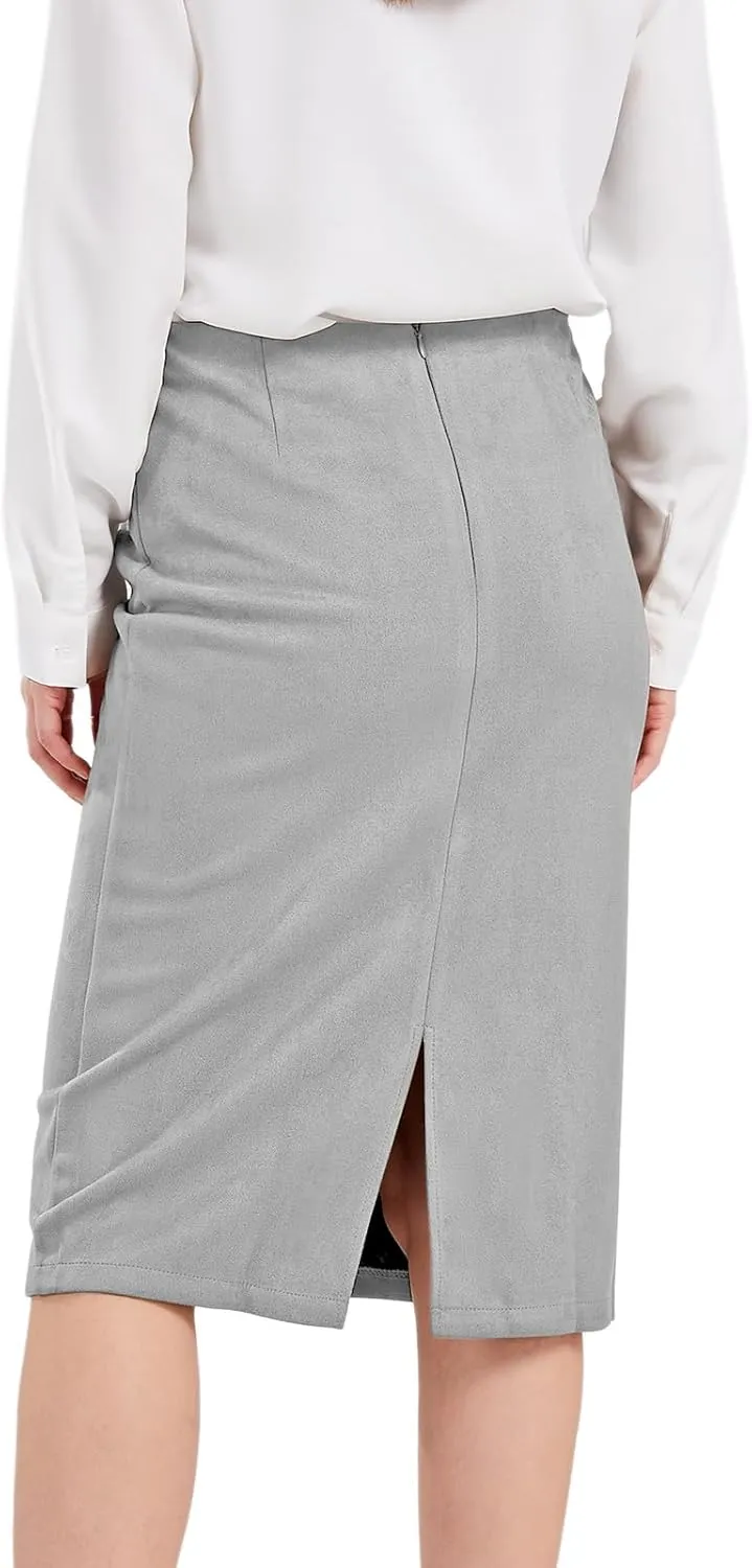 CHARTOU Womens Lightweight Elastic-Waist Faux Suede Leather Side Split Hip Packaged Skirt