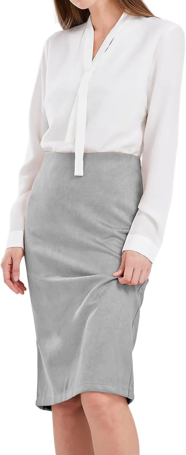 CHARTOU Womens Lightweight Elastic-Waist Faux Suede Leather Side Split Hip Packaged Skirt