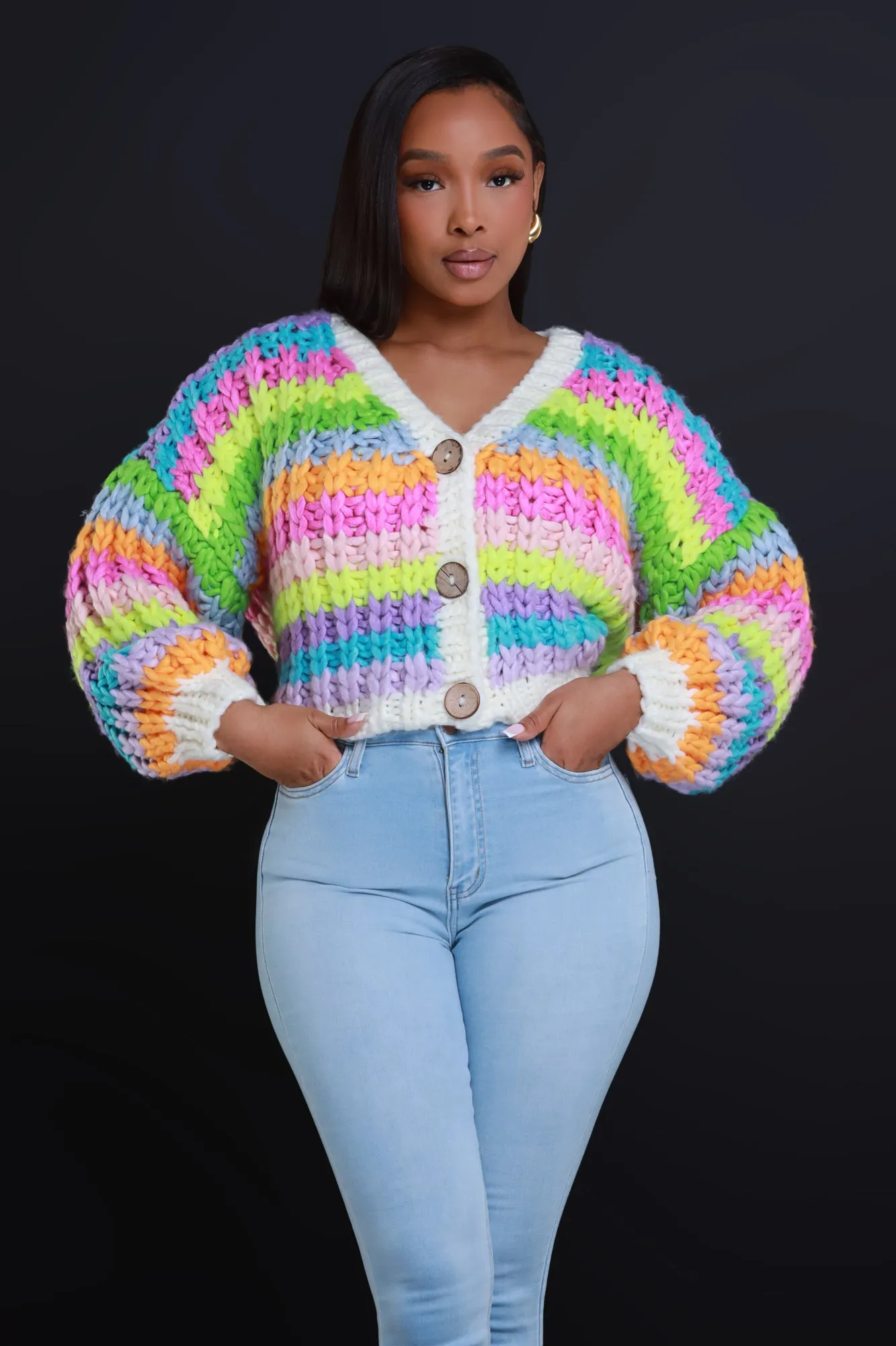 Cherish You Knit Cardigan Sweater - Rainbow