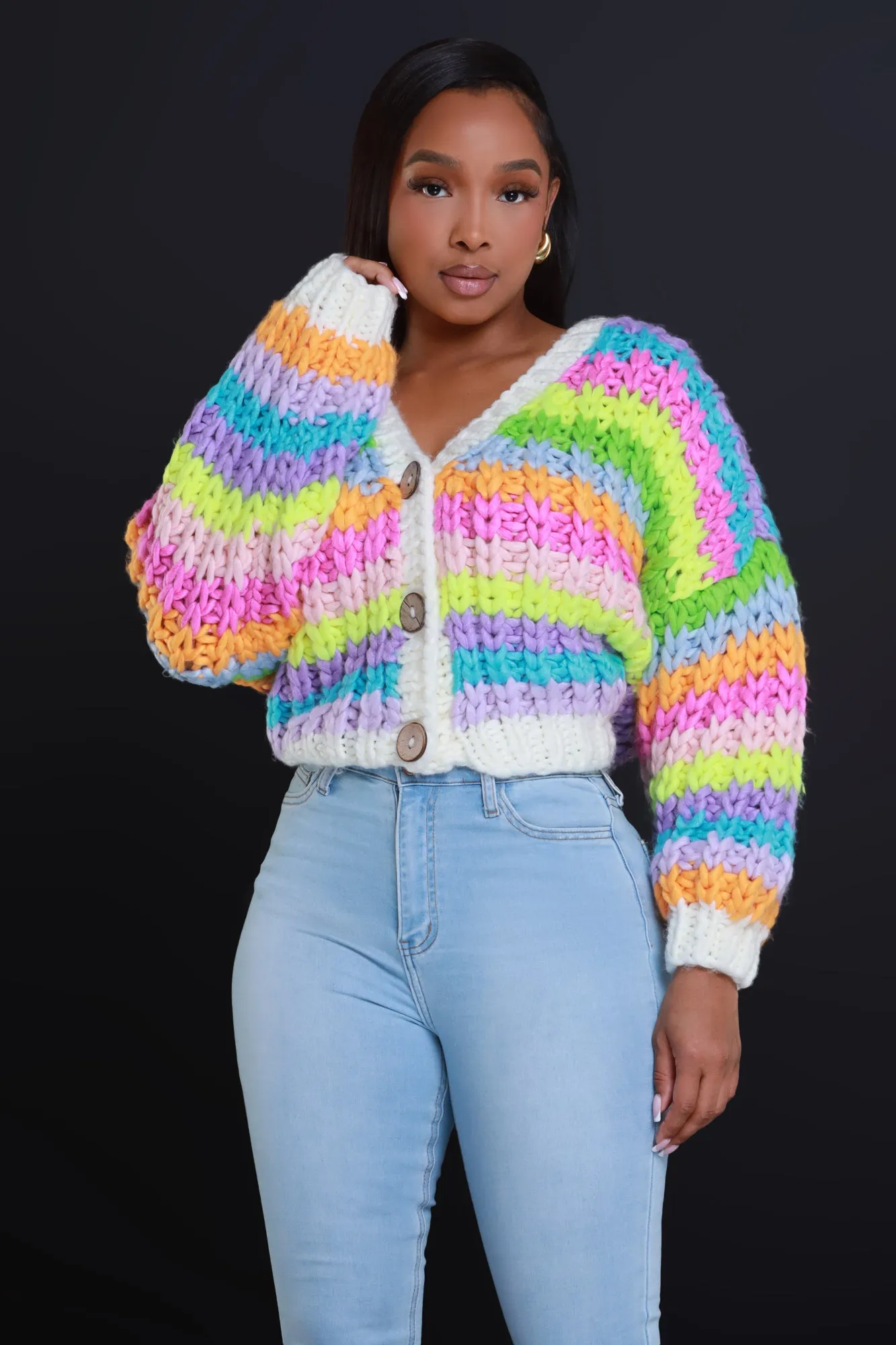 Cherish You Knit Cardigan Sweater - Rainbow