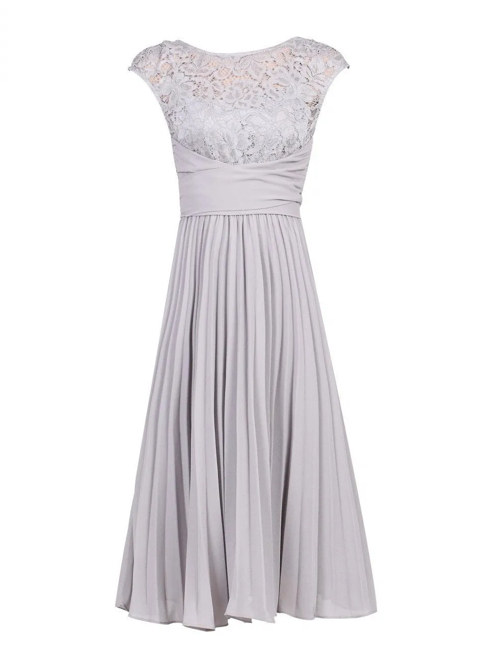 Cindy Lace Bodice Pleated Dress, Silver Grey