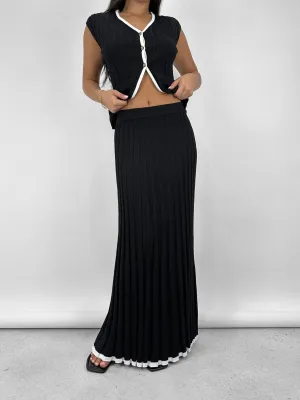 Contrast Trim Ribbed Knit Midi Skirt